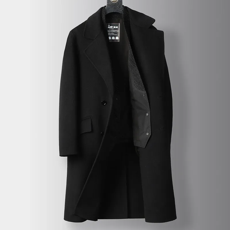 Double-breasted 100% Wool Men's Mid-length Autumn/winter Thick Warm Overcoat Trench Coat Turn-down Collar Anti-wrinkle Wool Coat - Image 3