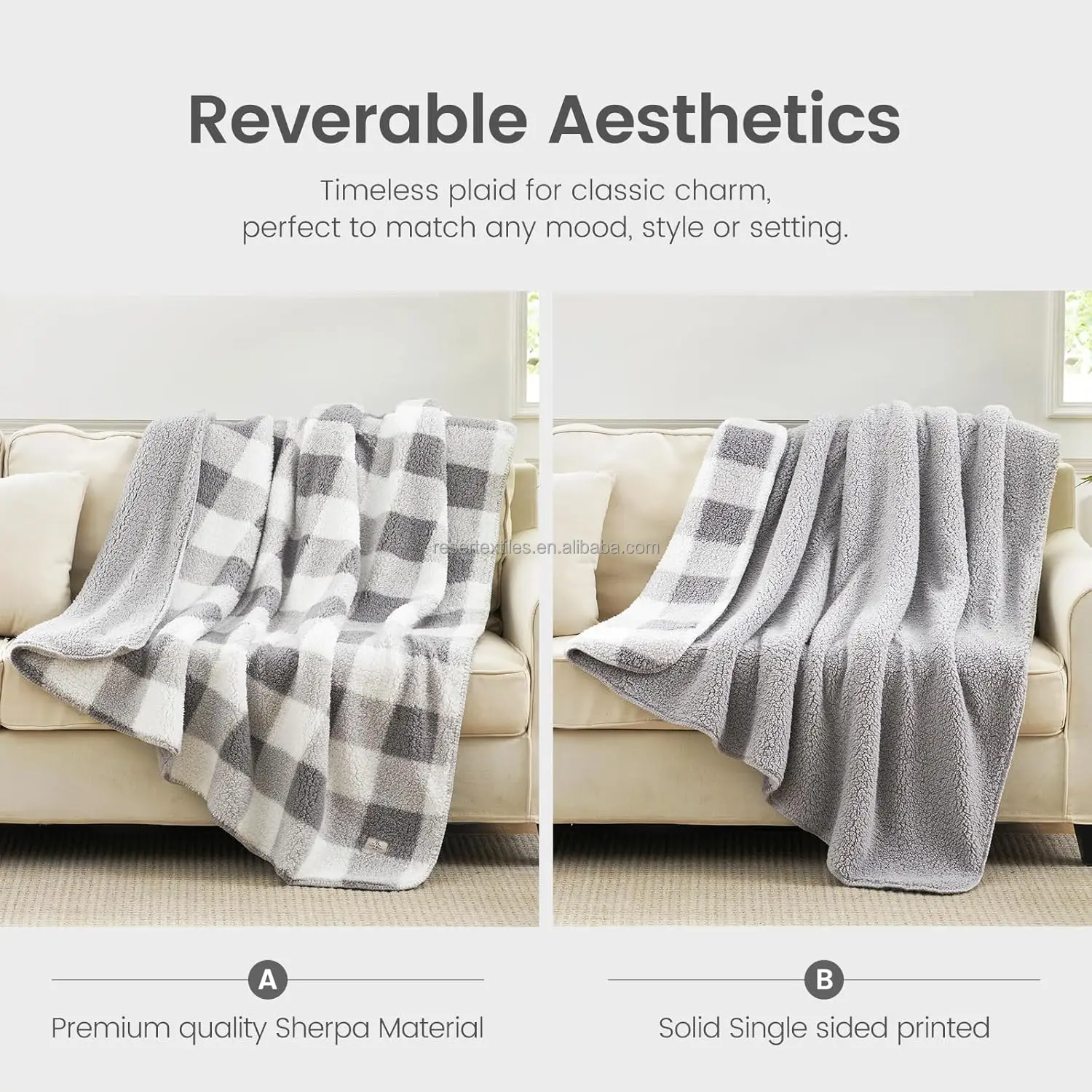 Ultra Soft Double-Sided Sherpa Blanket 100% Polyester Grey Buffalo Plaid Fluffy Thick Warm Plush Throw Winter Knitted Technique