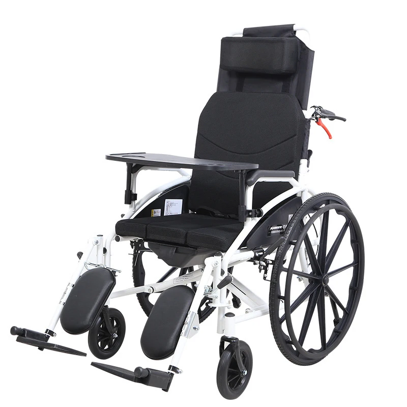 Black Folding Portable Manual Wheelchair Can Lie Flat For Disabled And