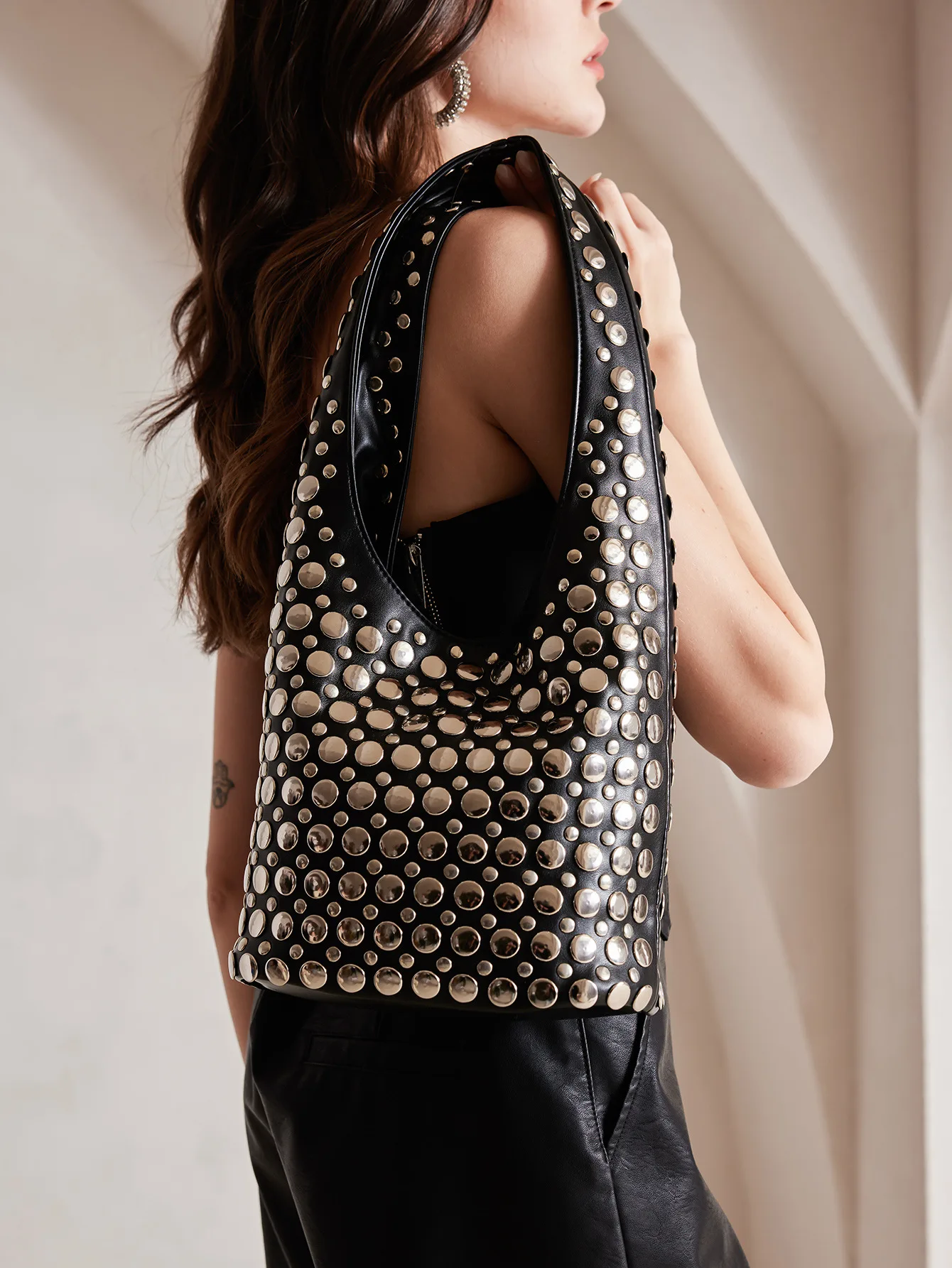 Trendy Vintage Studded Rivet Purses Y2k Shoulder Bag Punk Women