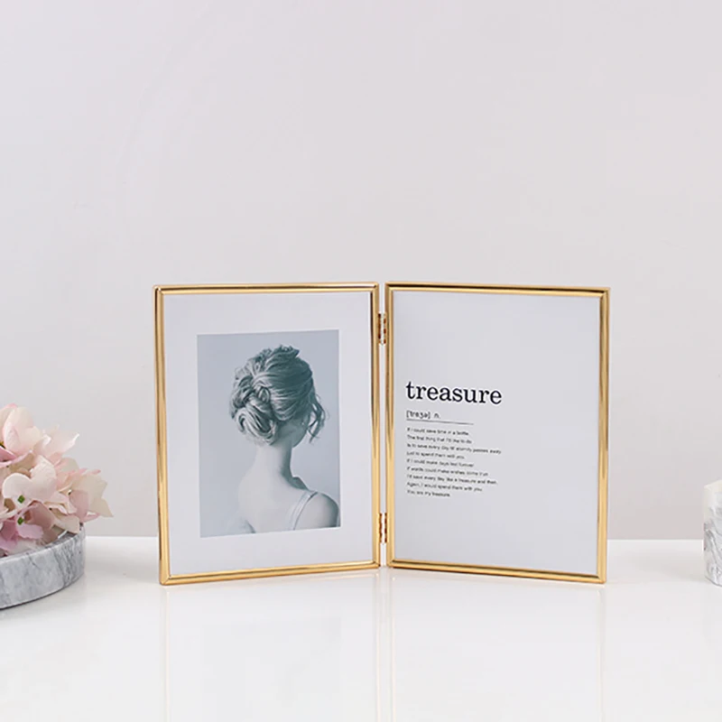 Customized Side by Side Desktop Table Display Glass Hinged Metal Folding Picture Photo Frames
