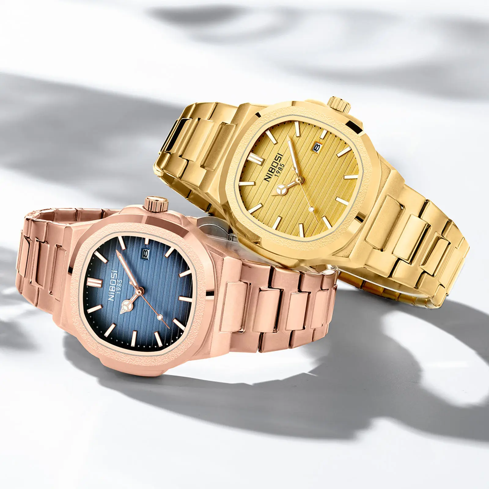 NIBOSI 2632 Luxury Stainless Steel Square Watch New Night Light Waterproof  Simple Fashion Business Calendar Men's Quartz Watch