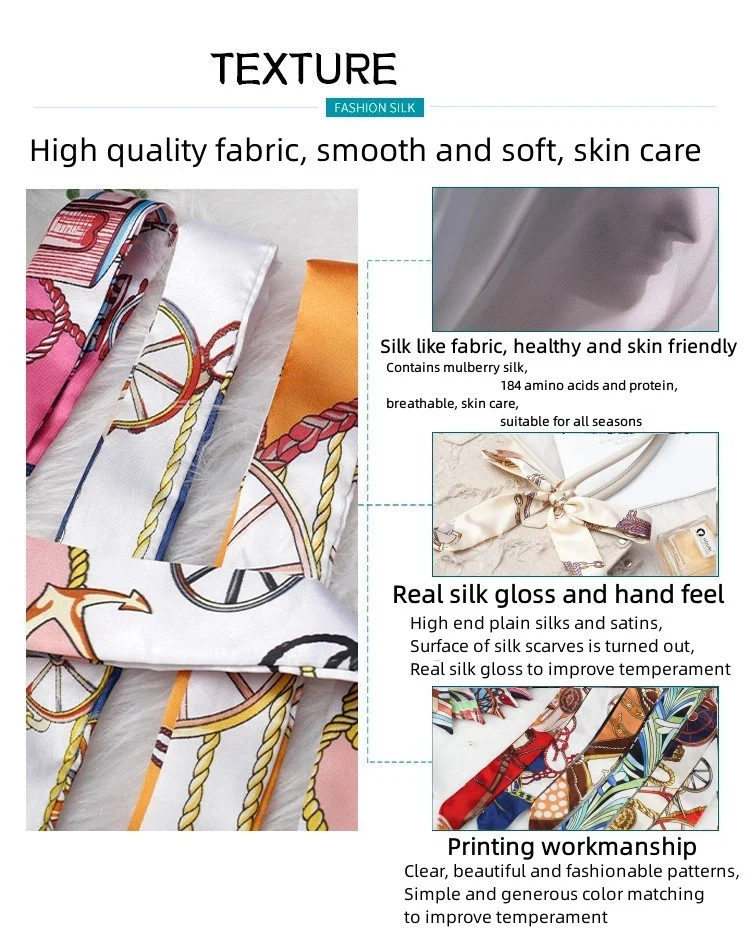 Custom Arts Photos Digital Printed Thin Bag Purse Scarf Silk Twill Skinny Scarf
