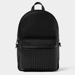 Custom Logo PU Leather Black Mens School Laptop Backpack Micro-perforated Bagpack Bag for Men