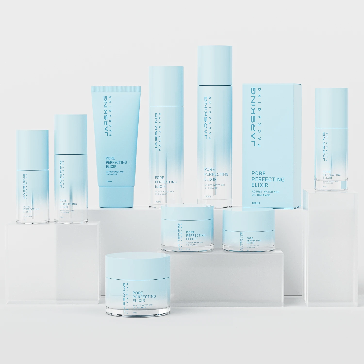 Cylindrical Gradient Frosted 30ml 50ml 100ml Glass Packaging Set Skincare Cosmetics Cream Jar Lotion Toner Spray Pump Bottle