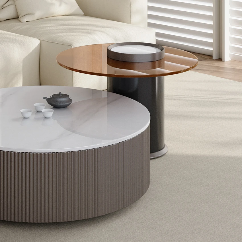 Italian Minimalist Round Coffee and Tea Table Luxury Rock Panel Design for Home and Apartment Modern Dining Furniture