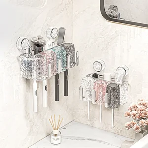 High-End Wall-Mounted Plastic Organizer Suction Cup Toothbrush Holder Punch-Free Storage Rack Bathroom Punch-Free Storage Rack