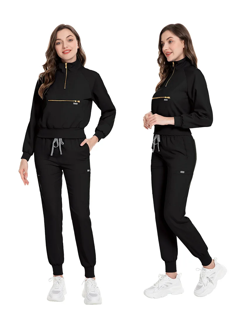 Fashion Nursing Uniform Sets for Hospital Nurse Uniforms Stand Collar Long Sleeve Scrubs Sets Elastic Fabric Autumn Style