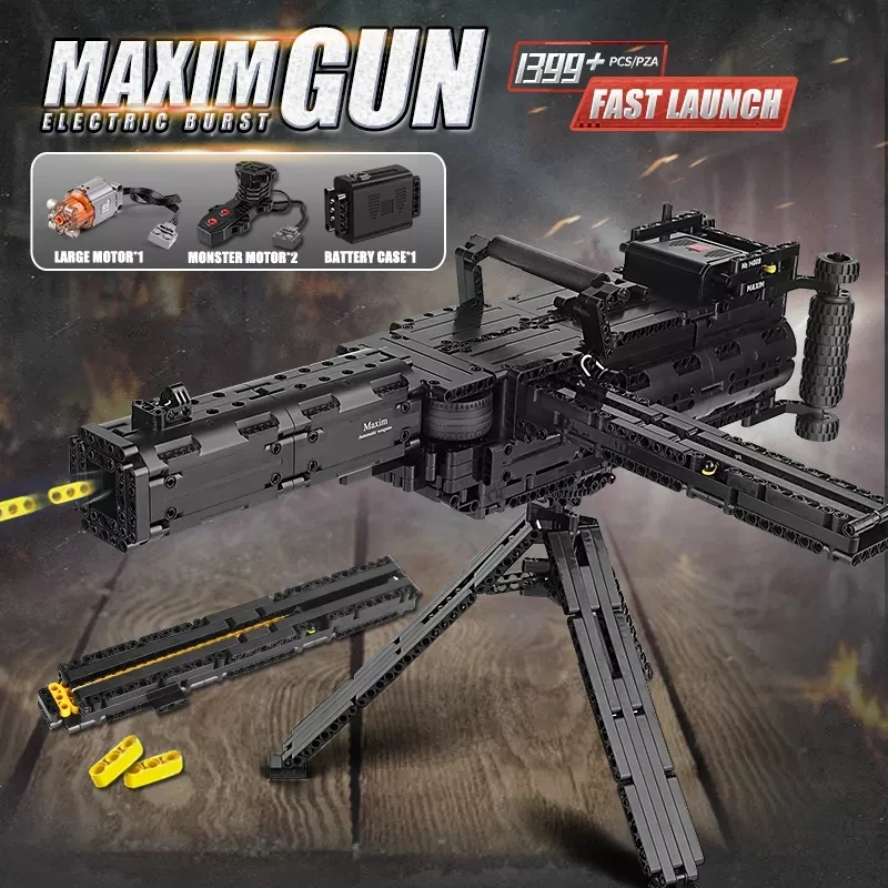 HW Maxim Gun Building Blocks Weapon Model Bricks Assembly Machine Guns Electric 24 Consecutive Shots Block 1399pcs
