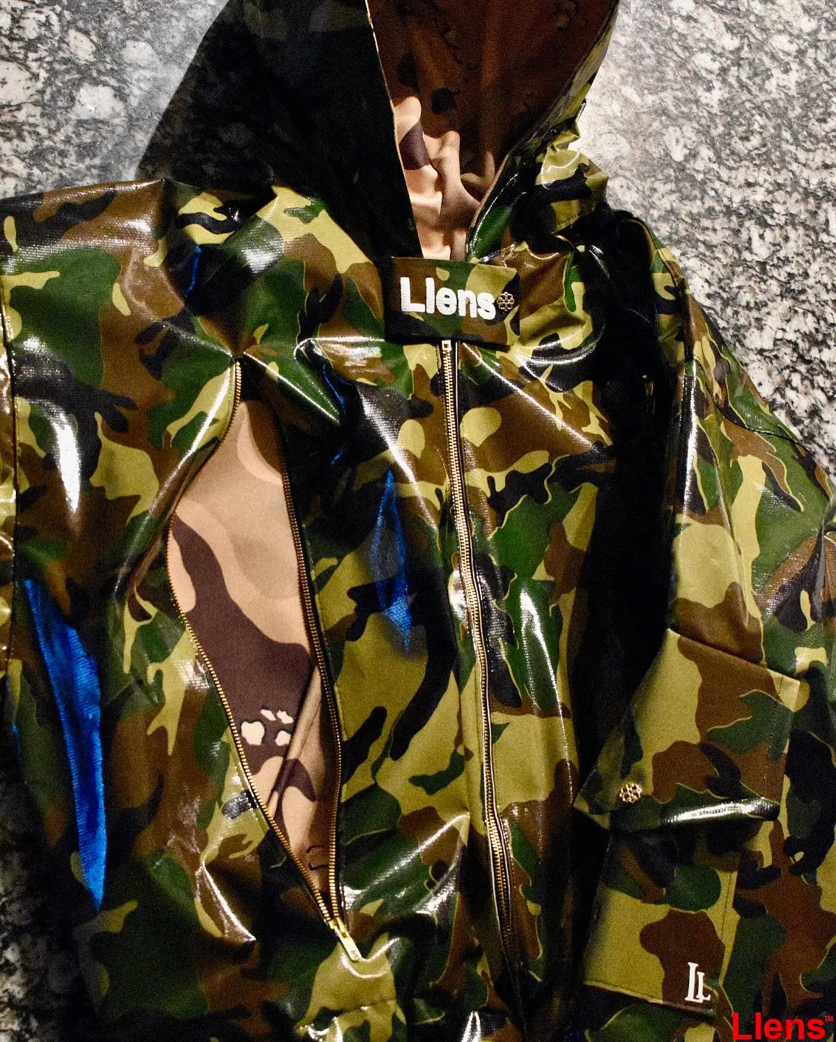 Custom Streetwear Men's Outerwear Set Camouflage Camo Baggy Leather Suits Two Piece Stacked Pant and Hoodie Sweatsuit Tracksuit gallery 3