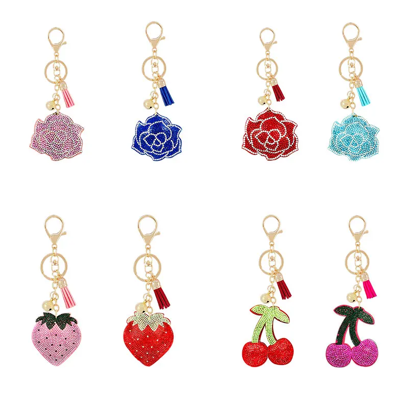 
 Брелок для ключей, фланелевый кулон в форме цветка, фрукта, растения, шара для волос со стразами, креативный маленький подарок, аксессуары для сумок  