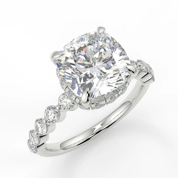 AAA Gems Moissanite Jewelry Pure 14K White Gold 2.5CT Cushion Cut DEF VVS Moissanite Diamond Engagement Ring