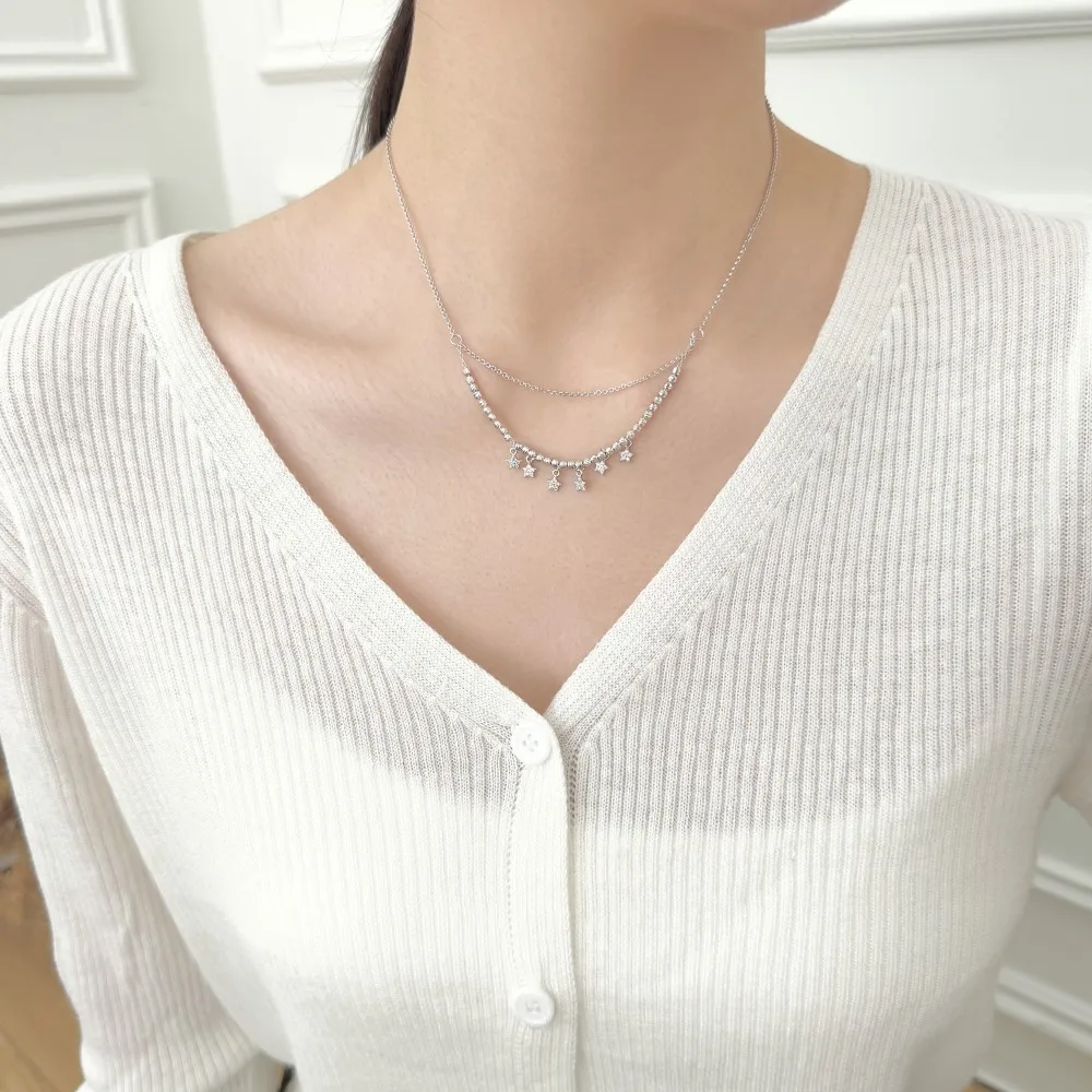 KAKODIY new pendant necklace double-layer chain buckle 5A zirconia tassel multi-star pendant women's necklace detail 1