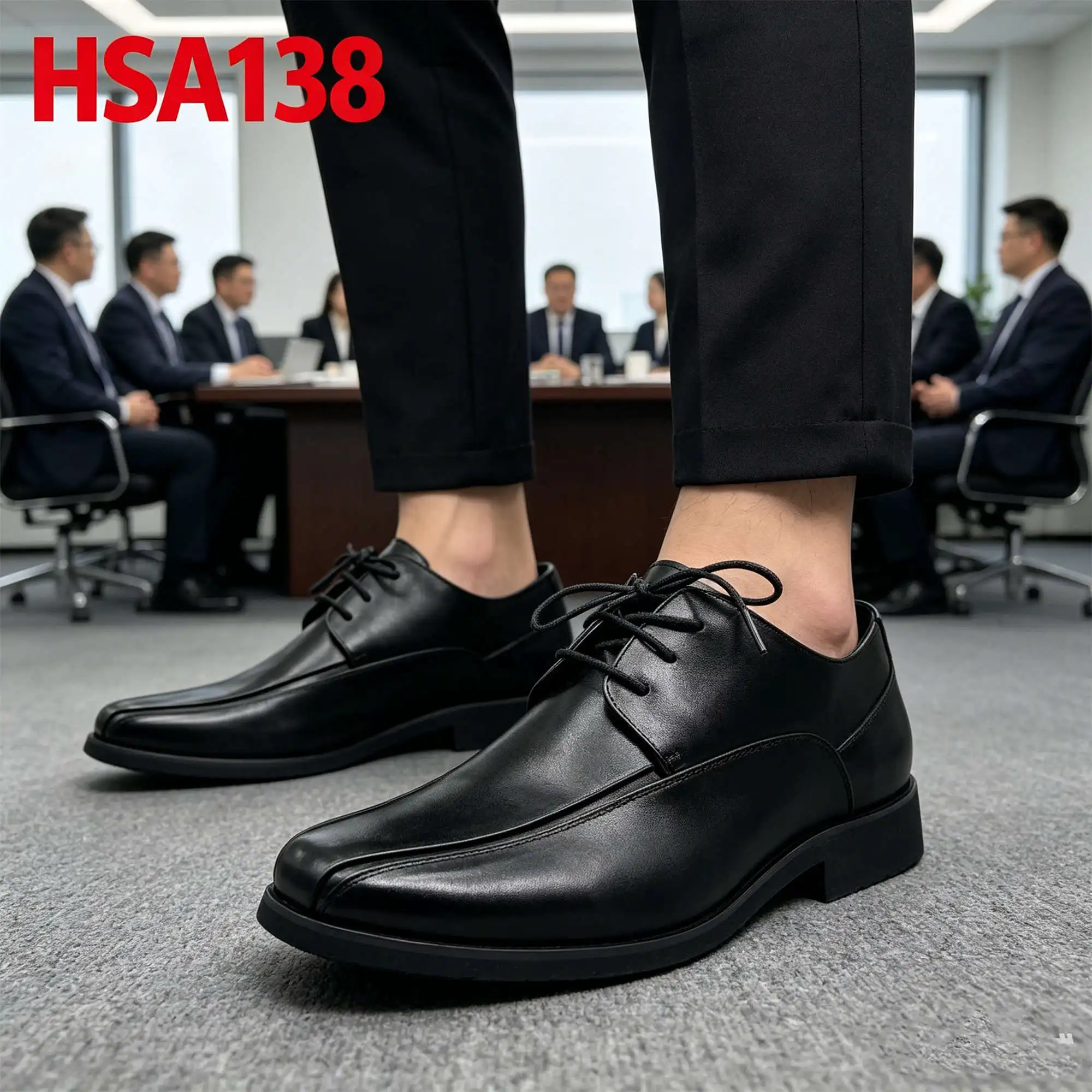 ZYF, Scarpe da uomo eleganti con punta quadrata, allacciate, in pelle pieno fiore per uso professionale e pendolarismo, scarpe da ufficio HSA138