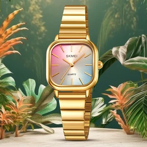 SKMEI Luxury Simple Antique Lady Quartz Watch Model 2190 Trending Watches Square Metal Strap Minimalist Women's Watch