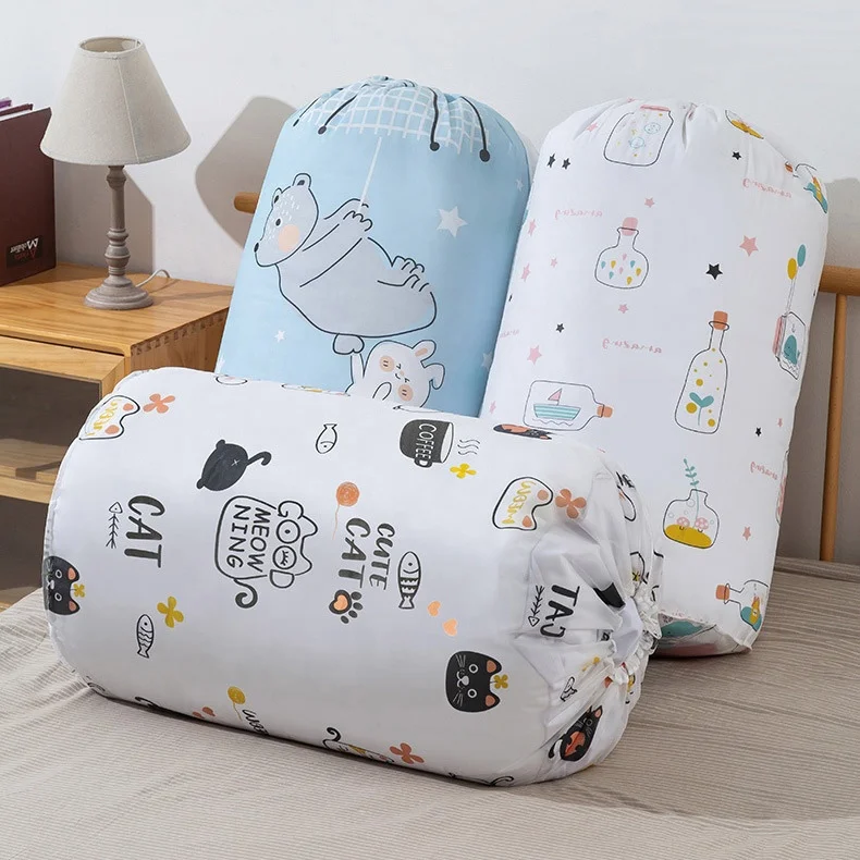 Cylindrical Beam Mouth Drawstring Cartoon Printing Cotton Quilt Household Clothing Finishing Waterproof Moving Storage Bag