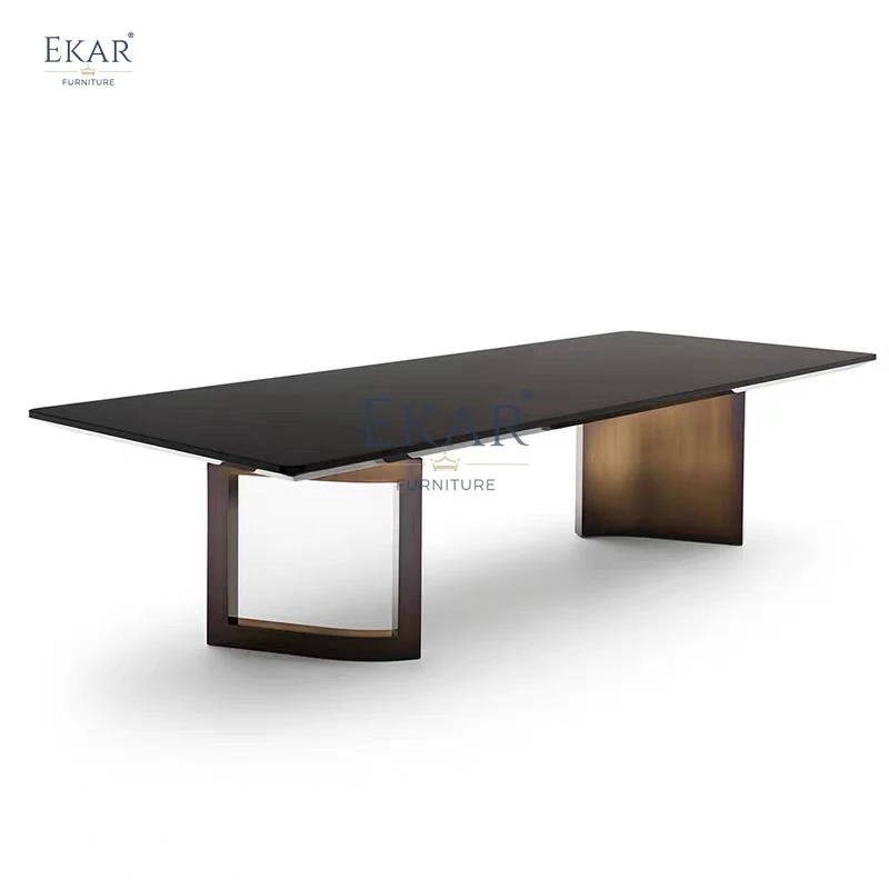 product modern rectangular dining table set sleek design with durable metal legs wooden furniture home villa hospital wedding bar use-62