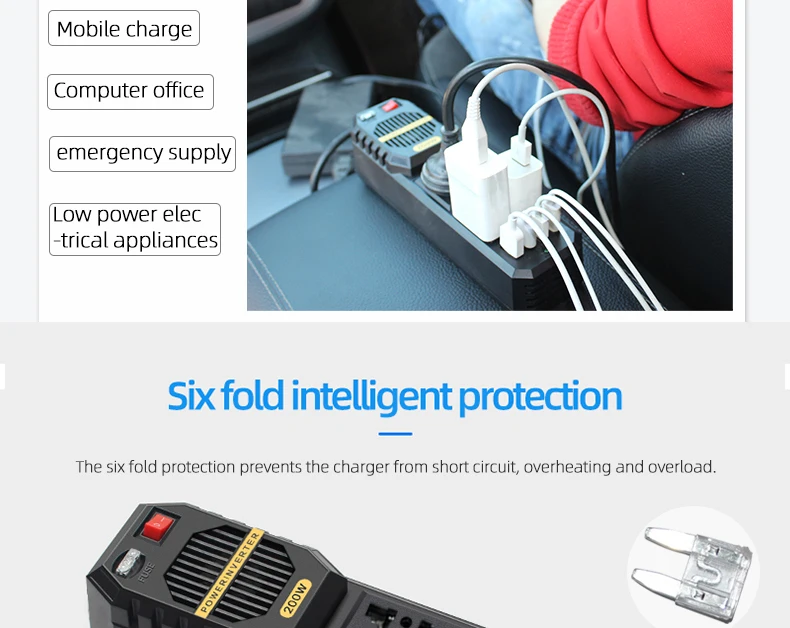 BYGD DC TO AC 12v 220v 150W Power Inverter Car Rechargeable Power Inverter With 4*2.1A USB Ports