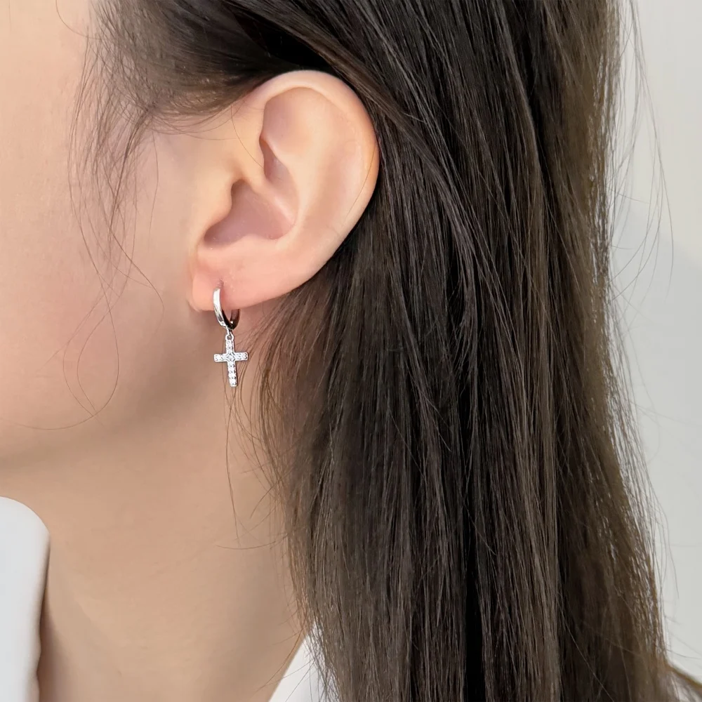 KAKODIY Jewelry Exquisite 925 Sterling Silver 5A Cubic Zirconia Miniature Religious Cross Pendant Earrings Women's Daily Jewelry detail 7