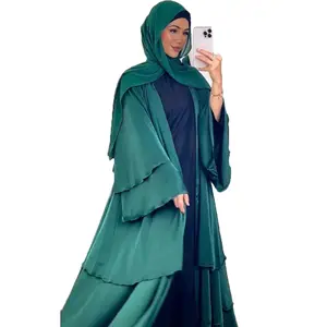 2026 New Design  Middle East Casual Arab Dubai Muslim Fashion Solid - Colored Three Layer  Modest Abaya Outerwear Cardigan Robe