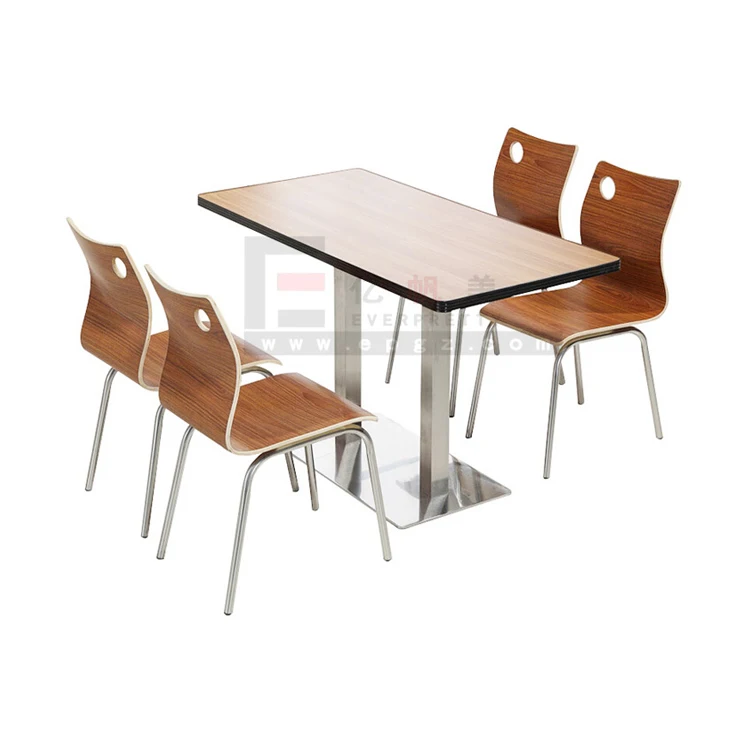 Canteen Furniture  Restaurant Table with Bench High Quality Dining Fiberglass Table and 2 Benches Catering Table for 4 People