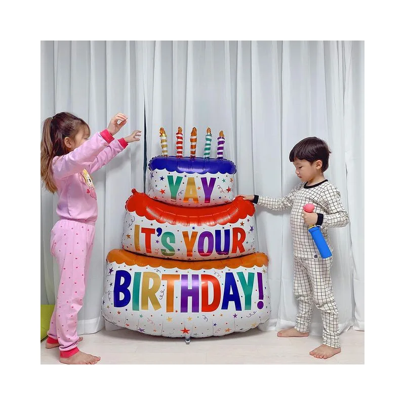 New Three Layer Cake Design Balloon Birthday Party Background Decorated Foil Balloon