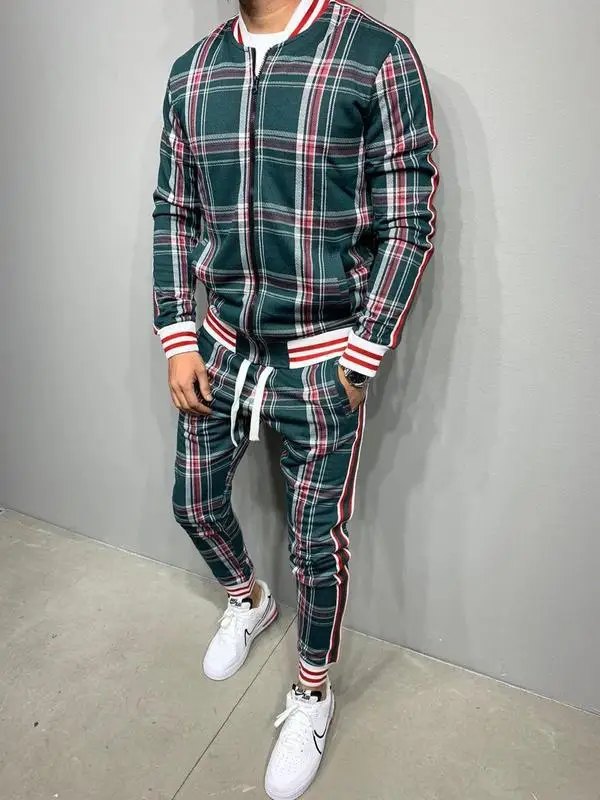 Shop Men's Casual Striped Plaid Suit Perfect for Exercise