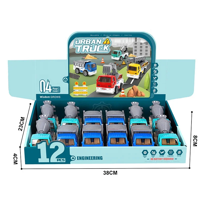 Samtoy 12pcs Mini Plastic Model Inertial Construction Truck Friction Toy Vehicle Container Toys Cars and Trucks for Kids