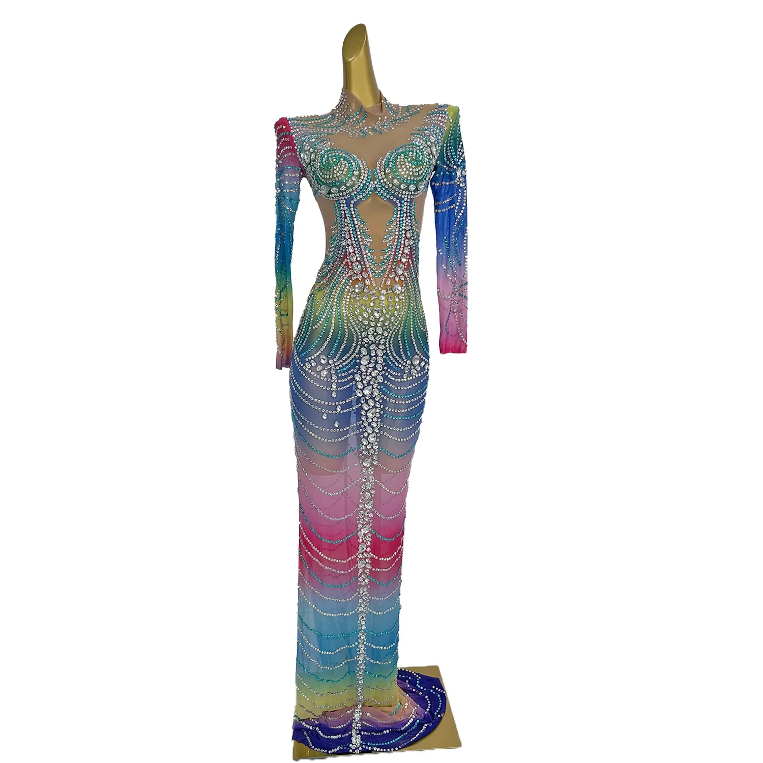 knee length dresses for ladies Final Sale Plus Size Maxi Dress with Spaghetti Straps in Rainbow Ombre Print