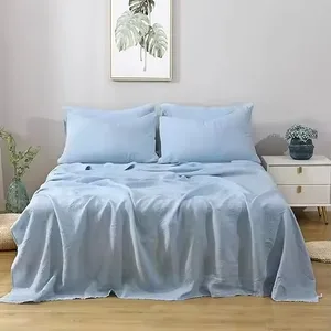 100% Flax Linen Bedding Set French Flax Linen Duvet Cover Sets Bed Sheets Set Wholesale Flax Linen Bedding Fitted Sheet