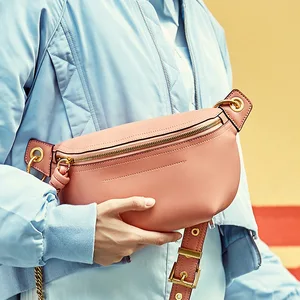 A-255 2026 Women's Genuine Leather Waist Bag Small Crossbody Chest Bag with Stylish Ins Style Zipper Closure Versatile Trendy