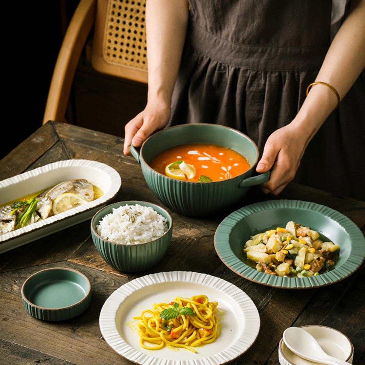 Arcopal Dinner Set Bowl Ceramic Tableware Combination Suit Underglaze Large Capacity Good-looking Soup Plate Soup Bowl