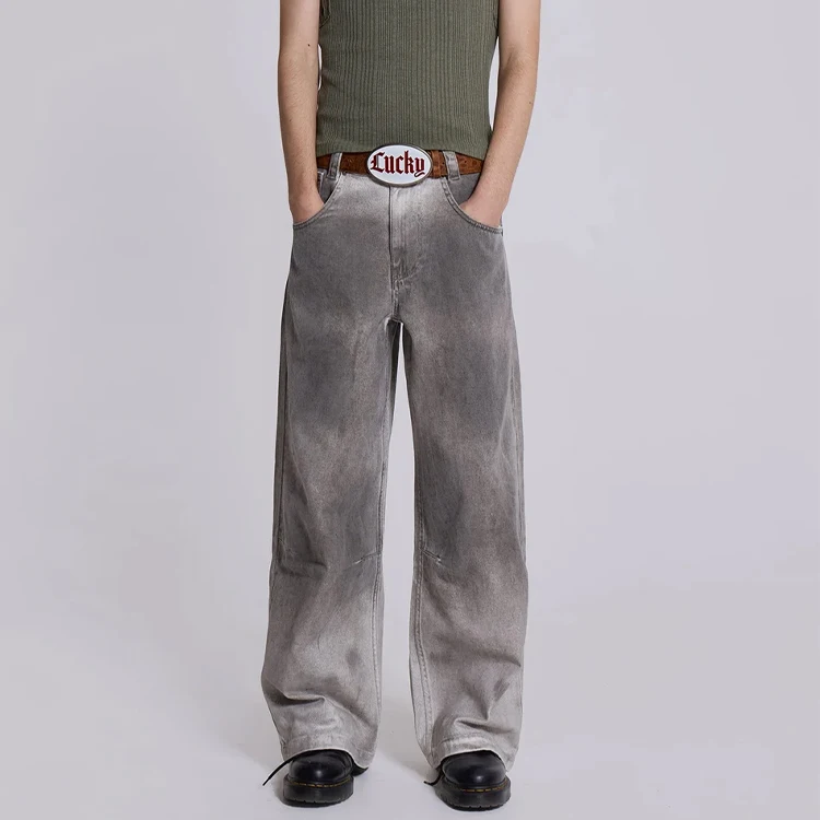 Vintage Straight Gray Denim Baggy Jeans for Men | Breathable Y2K