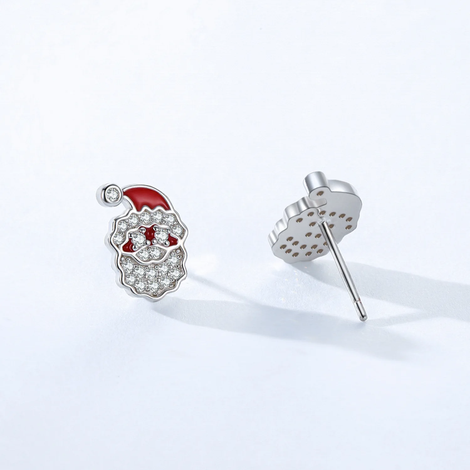 Fine Jewelry Christmas Santa Claus Zircon 925 Sterling Silver Stud Earrings for Christmas Eve Gifts European American Style