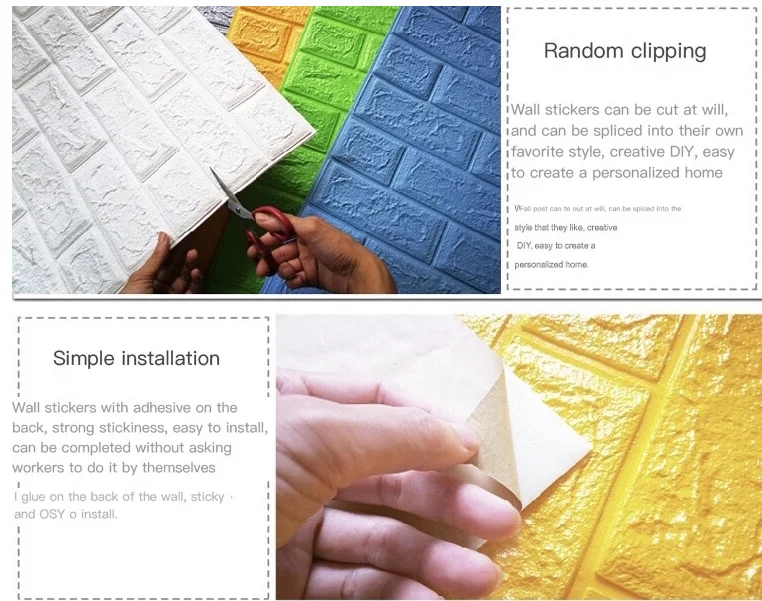 easily install xpe foam wallpaper multi-colors brick wallpaper peel and stick adhesive wall paper