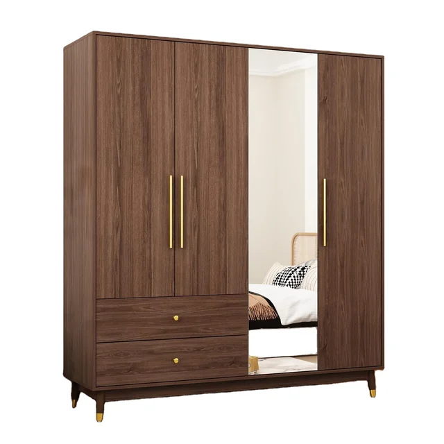 High Quality 4 Door Wardrobe with Mirror Drawers Shelves Plywood MDF Wooden Closet Storage wardrobe Cabinet Bedroom furniture