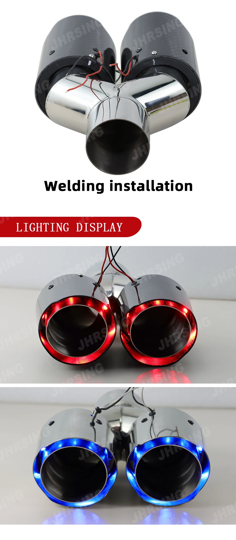 Led Exhaust Muffler Tips Real Carbon Fiber Dual Pipes With Red Or Blue