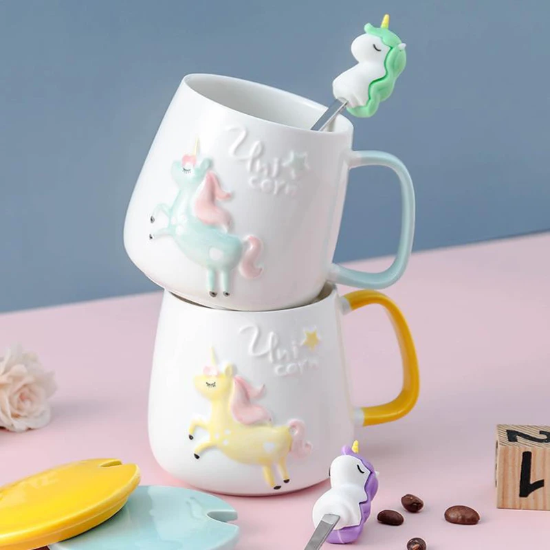 Zogift Cute Ceramic Unicorn Coffee Milk Cups Kids Cute Porcelain Water  Water Mug With Lids And Spoon - Buy Japanese Ceramic Cup,Mugs Coffee