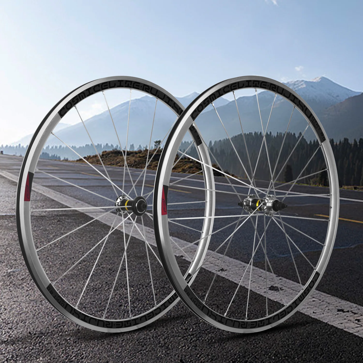 RUJIXU 700C Silver Aluminum Alloy Durable Road Bike Wheel Set