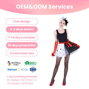 EN71 Certified Adult Dalmatian Costume Black White Tulle Dress with Gloves for Party Cosplay