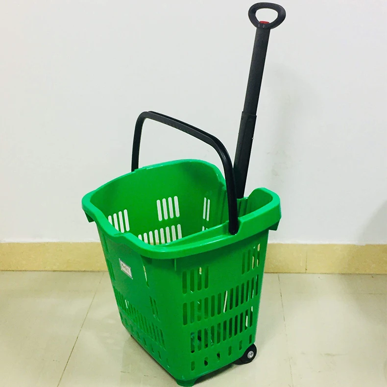 50L Wholesale Market Basket 50L Large Size Customized Colors Plastic Shopping Basket Trolley with 2 Wheels supplier