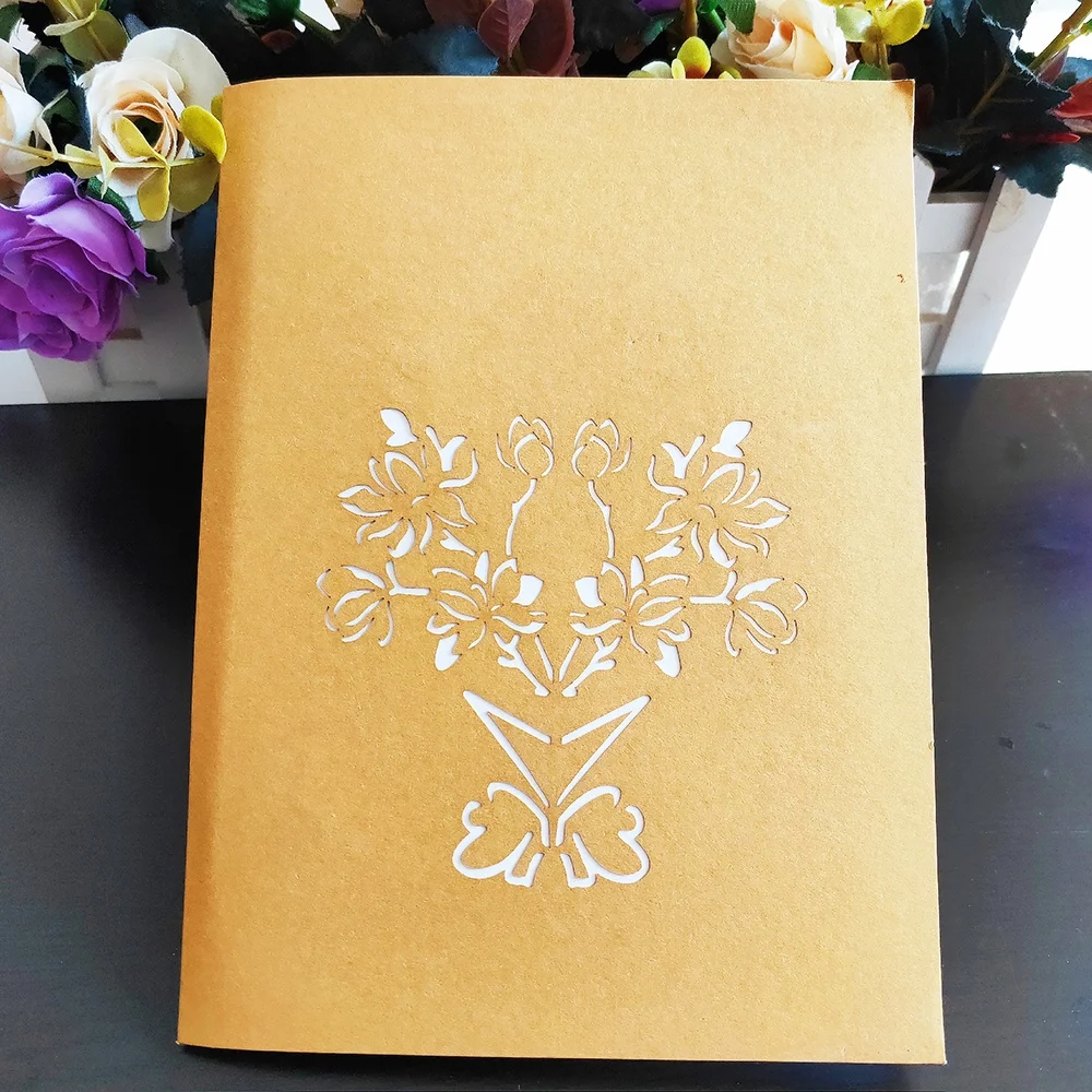 beauty Magnolia 3d flower pop up teacher's day greeting cards paper laser cutting 3d mother's day cards
