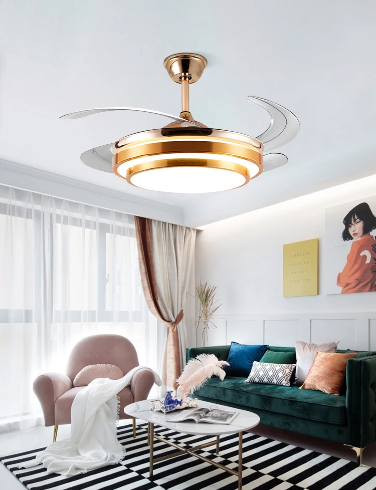 Modern 220V LED Ceiling Fan Light with Remote Control Invisible Design for Family Bedroom Dining Room Lighting