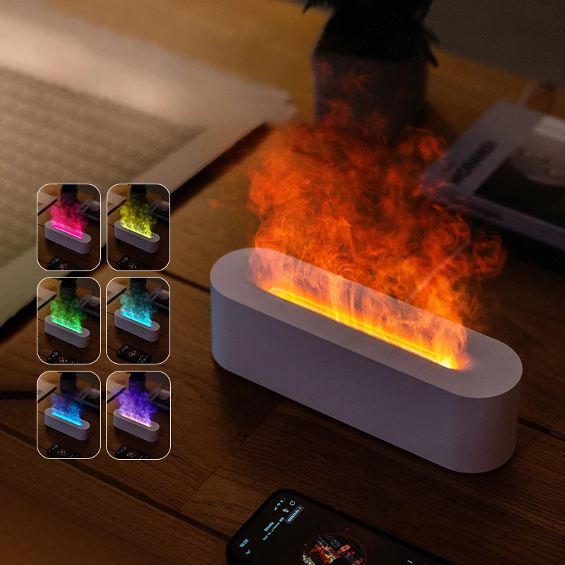 New Design Simulated Flame Essential Oil Diffusers Colorful Lamp Volcano Flame Aroma Diffuser Humidifier Hor Home Room