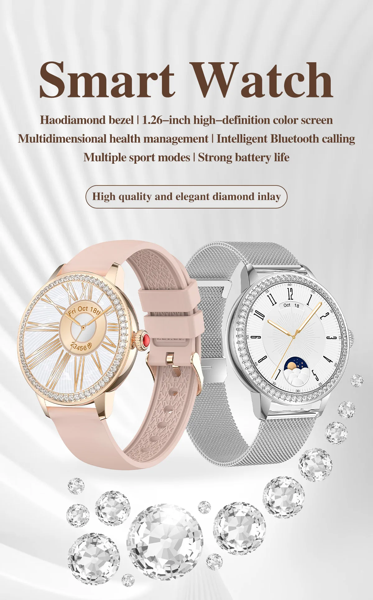 Welcome OEM Order, Factory Whole Selling 2025 Tk26 Female Smart Watch 1.26inch Slim Lightweight Waterproof Bt Call Women's Health Heart Rate Fashion Lady's Smartwatch - Buy Lady Diamond Smart Watch women Fashion Smartwatch women's Health Smartwatch