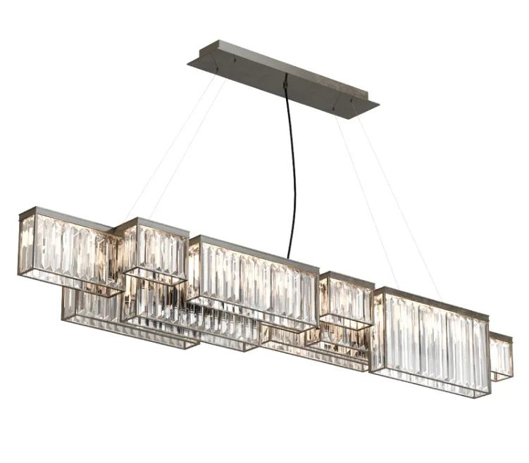 Modern Rectangular Island Crystal Chandelier Lighting Fixture Large Ceiling Lighting Hotel Lobby