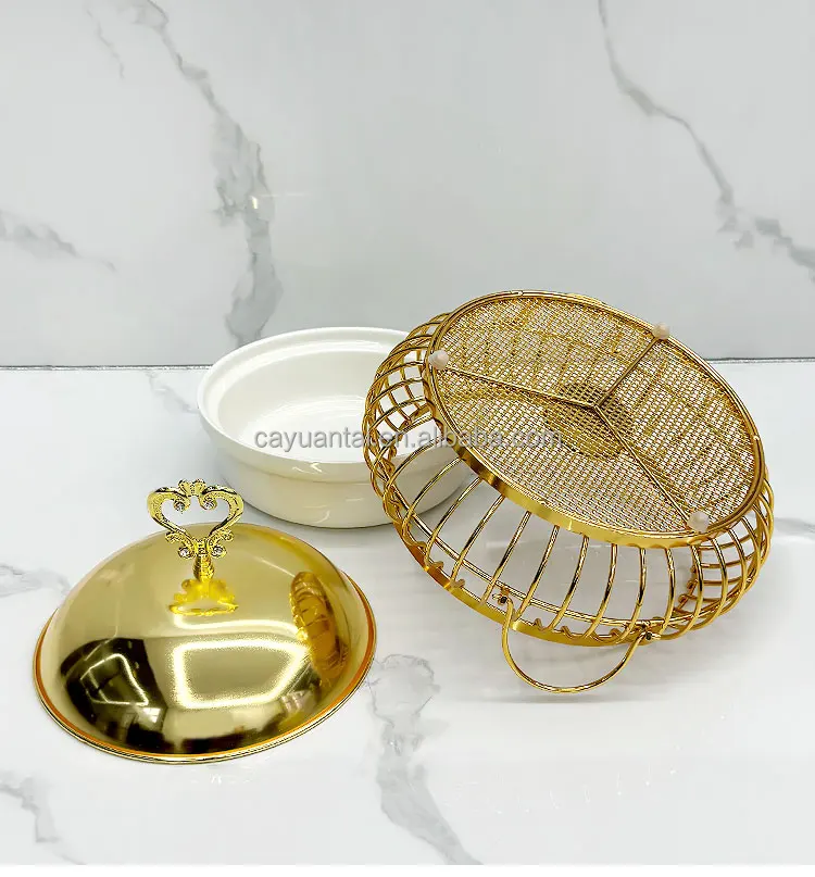 Luxury High Quality Golden Ceramic and Stainless Steel Egg Shape Gold Chafing Dish Buffet Dish 2Liter