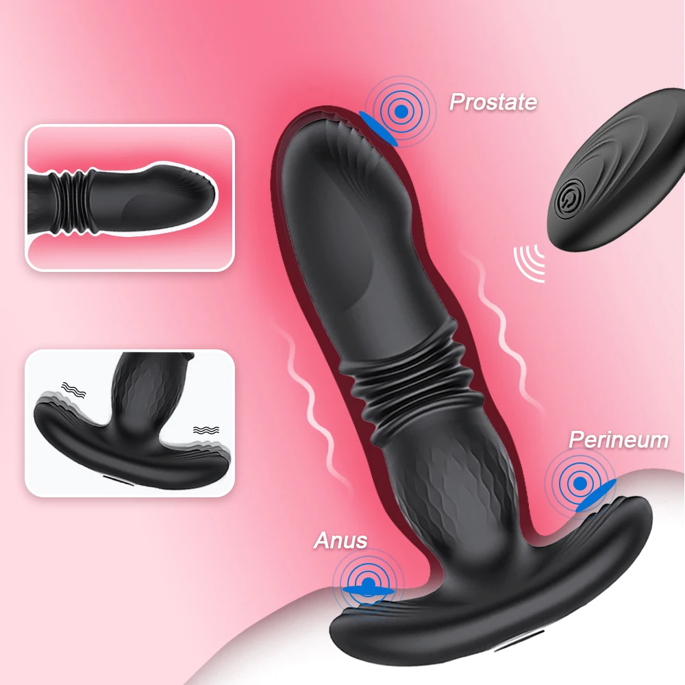 Hot Selling 2 in 1 Thrusting Dildo Vibrator Anal Sex Toys Male Prostate Massager Woman Butt Plug Vibrator with Remote Control