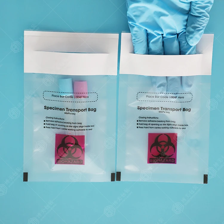 Customized 95kpa Biohazard Transport Specimen Bags Absorbent Pad Self