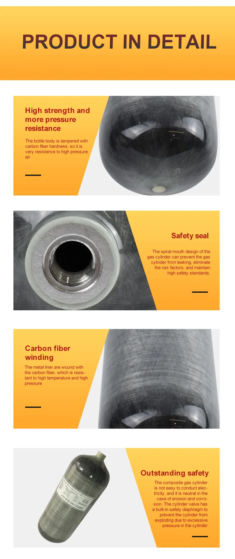 12l Carbon Fiber Air Tanks 30mpa 4500psi Composite Pcp Gas Cylinder For